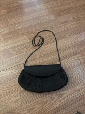 La Regale Black Gathered Evening Clutch with Braided Strap